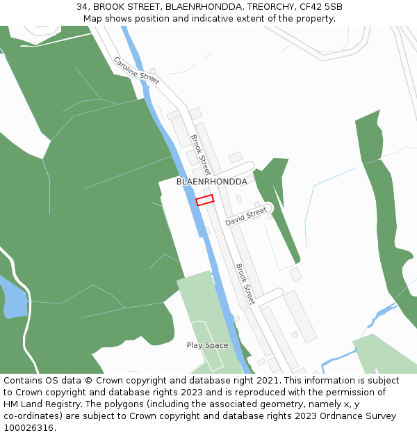 34, BROOK STREET, BLAENRHONDDA, TREORCHY, CF42 5SB: Location map and indicative extent of plot