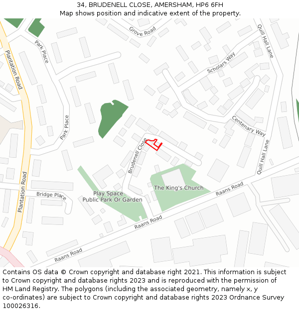 34, BRUDENELL CLOSE, AMERSHAM, HP6 6FH: Location map and indicative extent of plot