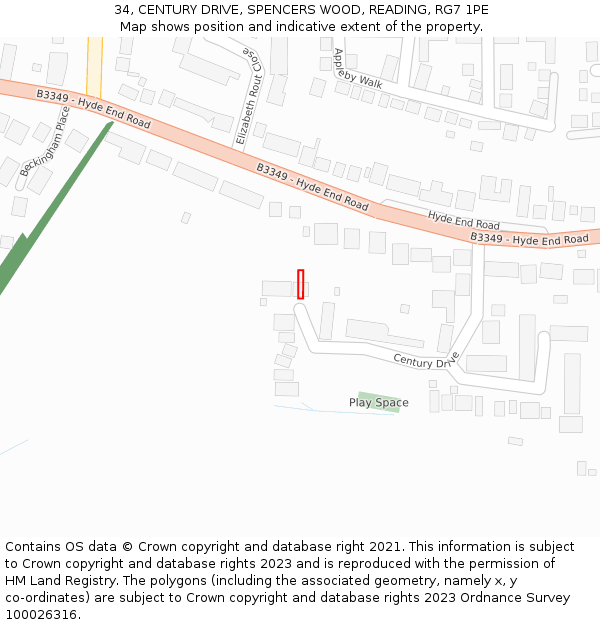 34, CENTURY DRIVE, SPENCERS WOOD, READING, RG7 1PE: Location map and indicative extent of plot