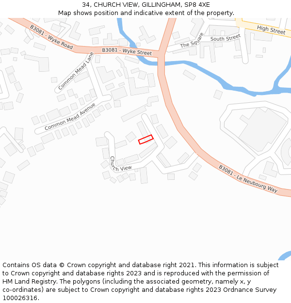 34, CHURCH VIEW, GILLINGHAM, SP8 4XE: Location map and indicative extent of plot
