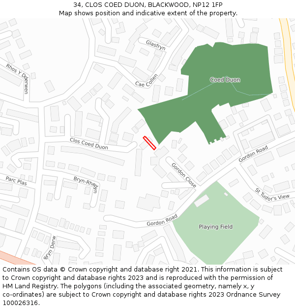 34, CLOS COED DUON, BLACKWOOD, NP12 1FP: Location map and indicative extent of plot