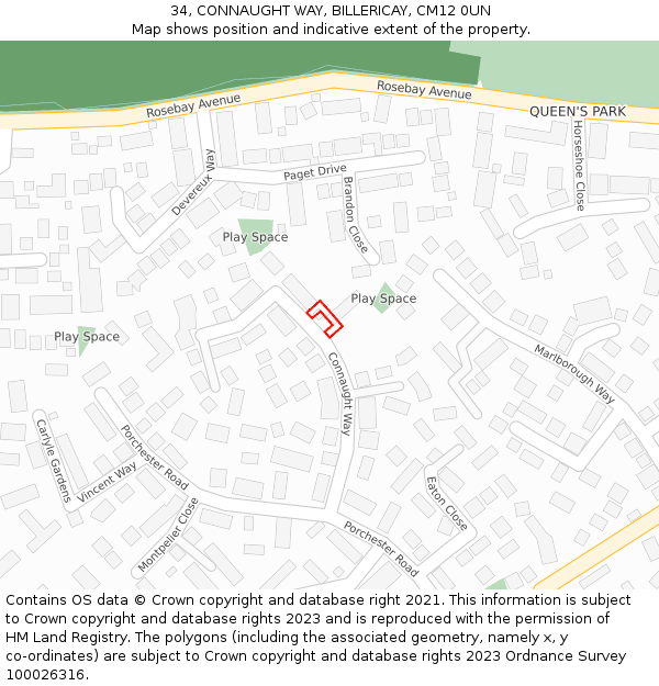 34, CONNAUGHT WAY, BILLERICAY, CM12 0UN: Location map and indicative extent of plot