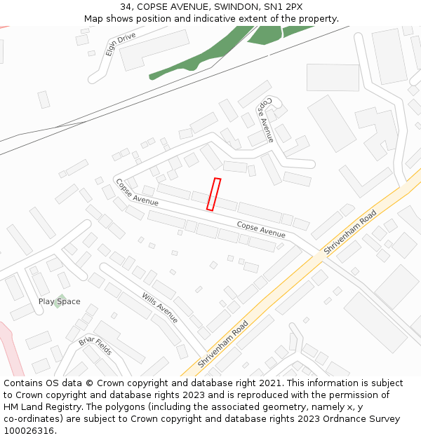 34, COPSE AVENUE, SWINDON, SN1 2PX: Location map and indicative extent of plot