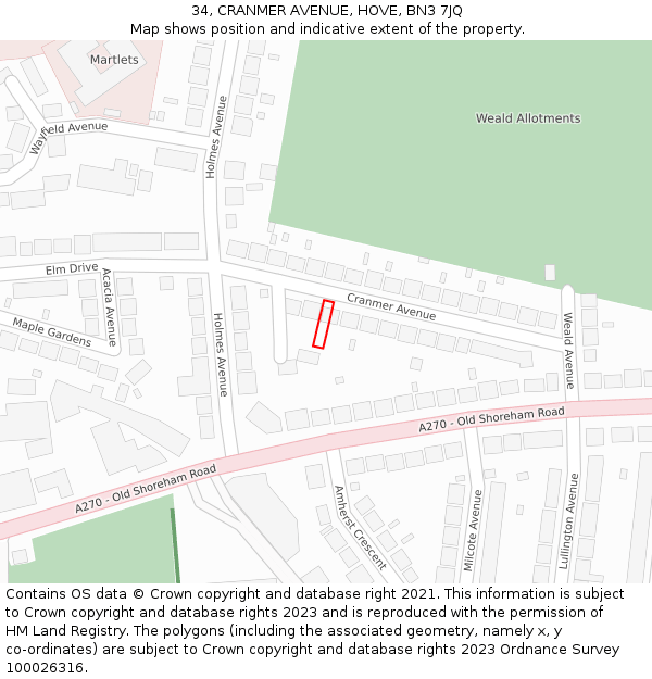 34, CRANMER AVENUE, HOVE, BN3 7JQ: Location map and indicative extent of plot