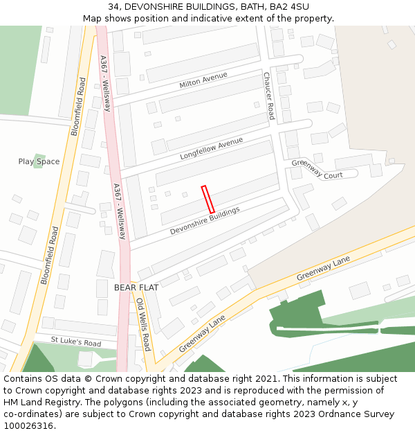 34, DEVONSHIRE BUILDINGS, BATH, BA2 4SU: Location map and indicative extent of plot