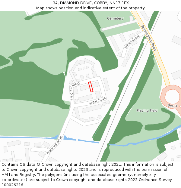 34, DIAMOND DRIVE, CORBY, NN17 1EX: Location map and indicative extent of plot