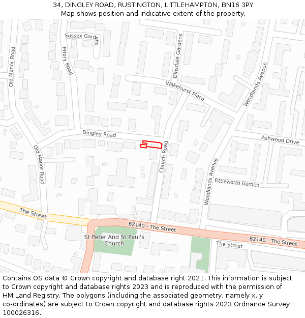 34, DINGLEY ROAD, RUSTINGTON, LITTLEHAMPTON, BN16 3PY: Location map and indicative extent of plot