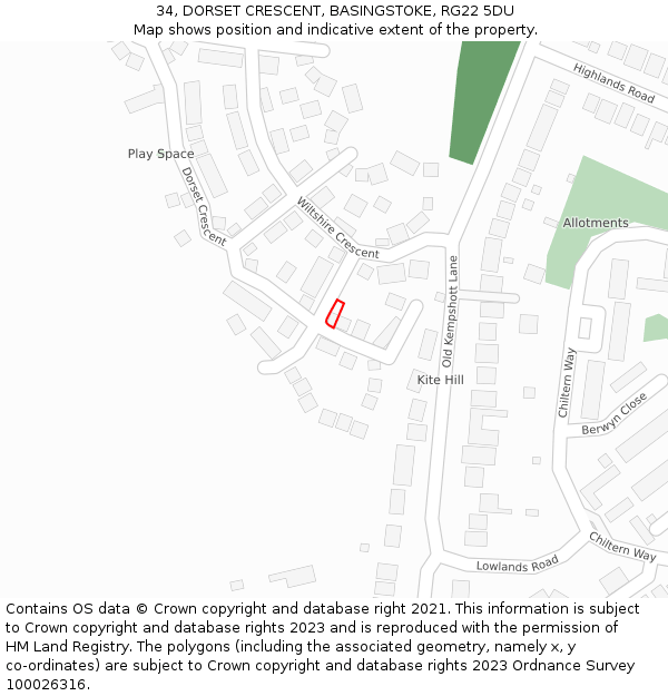 34, DORSET CRESCENT, BASINGSTOKE, RG22 5DU: Location map and indicative extent of plot
