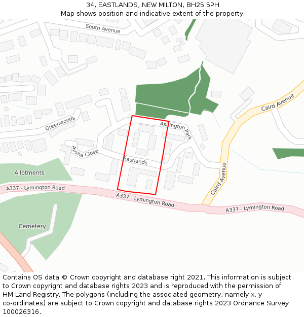 34, EASTLANDS, NEW MILTON, BH25 5PH: Location map and indicative extent of plot