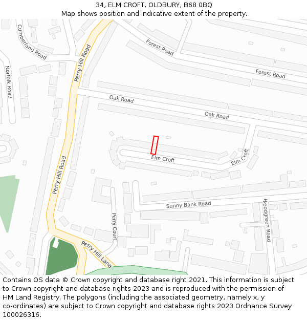34, ELM CROFT, OLDBURY, B68 0BQ: Location map and indicative extent of plot