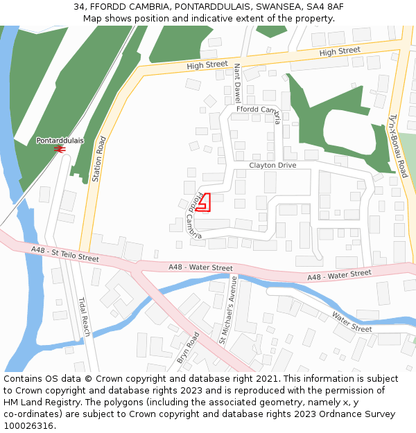 34, FFORDD CAMBRIA, PONTARDDULAIS, SWANSEA, SA4 8AF: Location map and indicative extent of plot