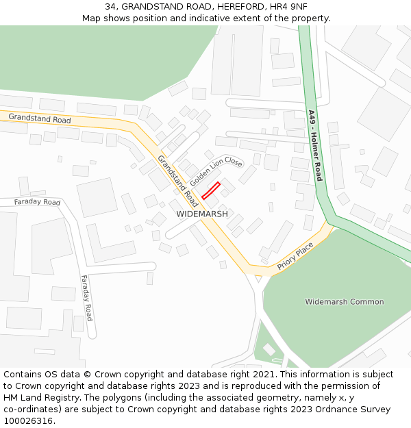 34, GRANDSTAND ROAD, HEREFORD, HR4 9NF: Location map and indicative extent of plot