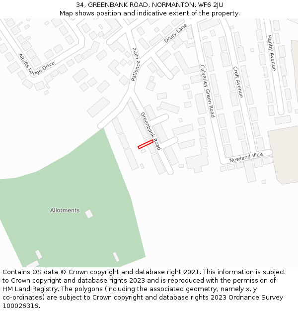 34, GREENBANK ROAD, NORMANTON, WF6 2JU: Location map and indicative extent of plot