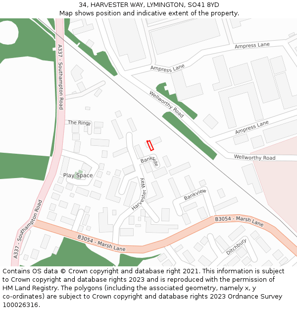 34, HARVESTER WAY, LYMINGTON, SO41 8YD: Location map and indicative extent of plot