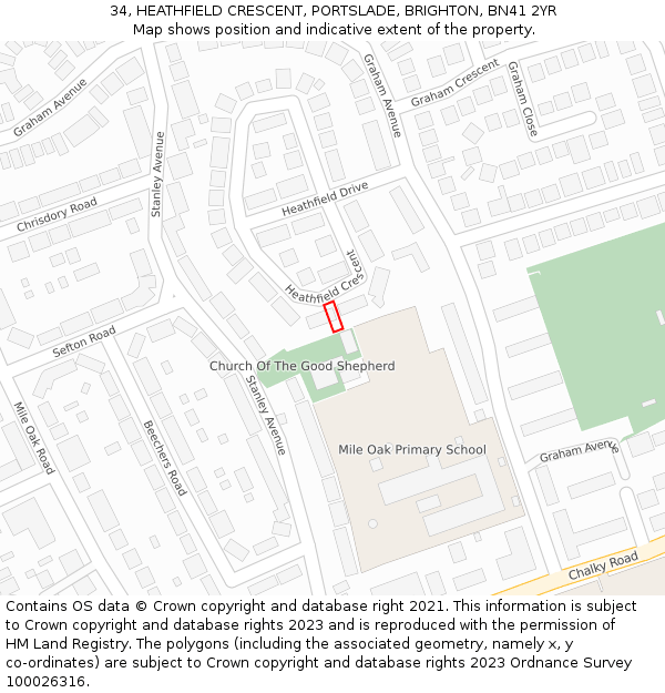 34, HEATHFIELD CRESCENT, PORTSLADE, BRIGHTON, BN41 2YR: Location map and indicative extent of plot