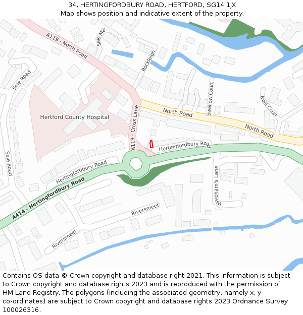 34, HERTINGFORDBURY ROAD, HERTFORD, SG14 1JX: Location map and indicative extent of plot