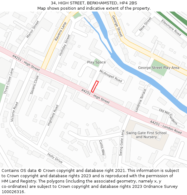 34, HIGH STREET, BERKHAMSTED, HP4 2BS: Location map and indicative extent of plot