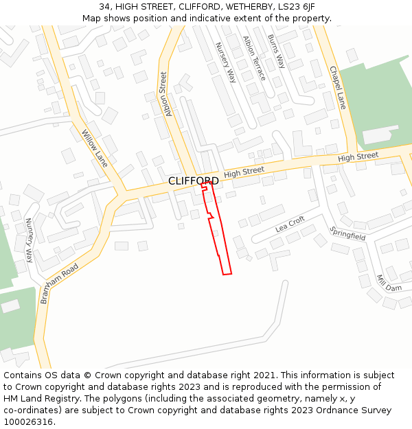 34, HIGH STREET, CLIFFORD, WETHERBY, LS23 6JF: Location map and indicative extent of plot