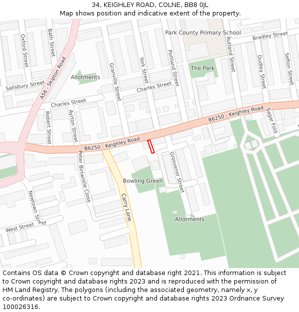 34, KEIGHLEY ROAD, COLNE, BB8 0JL: Location map and indicative extent of plot