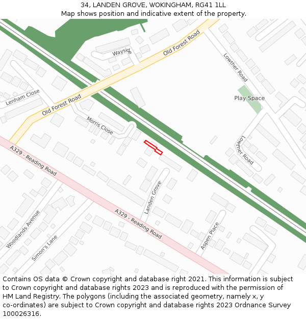 34, LANDEN GROVE, WOKINGHAM, RG41 1LL: Location map and indicative extent of plot