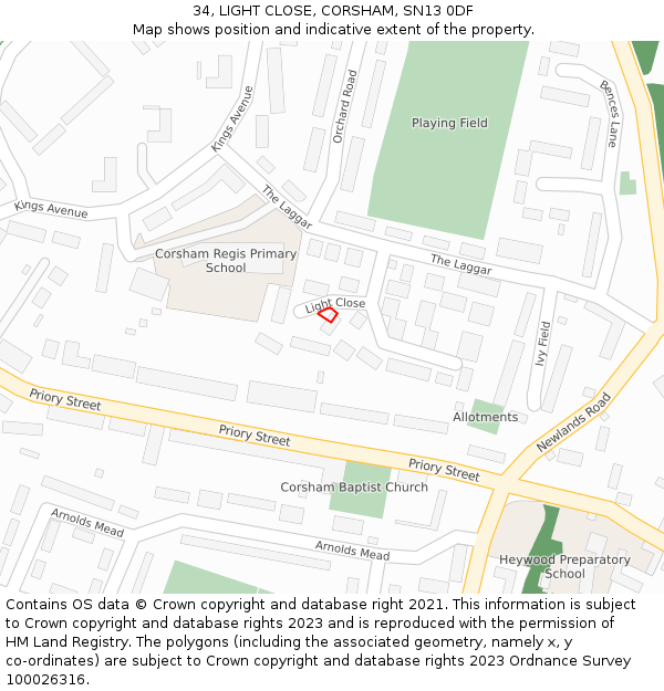 34, LIGHT CLOSE, CORSHAM, SN13 0DF: Location map and indicative extent of plot