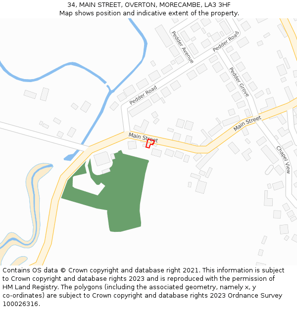 34, MAIN STREET, OVERTON, MORECAMBE, LA3 3HF: Location map and indicative extent of plot