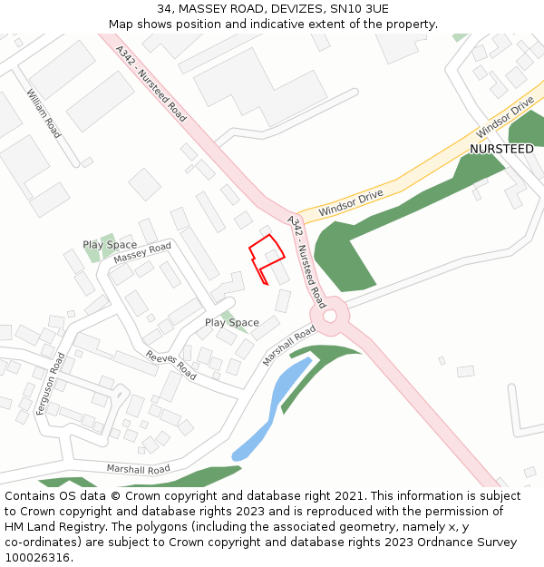 34, MASSEY ROAD, DEVIZES, SN10 3UE: Location map and indicative extent of plot