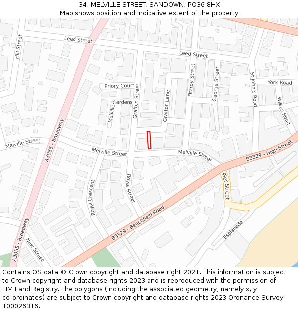 34, MELVILLE STREET, SANDOWN, PO36 8HX: Location map and indicative extent of plot