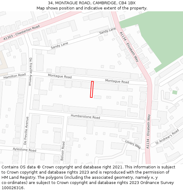 34, MONTAGUE ROAD, CAMBRIDGE, CB4 1BX: Location map and indicative extent of plot
