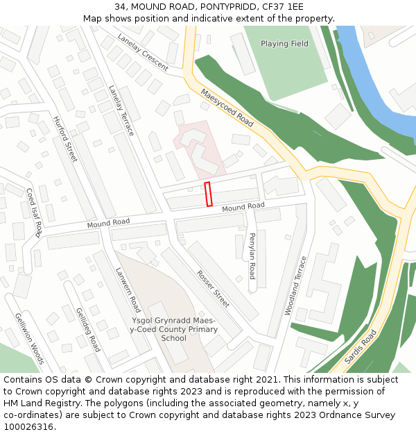34, MOUND ROAD, PONTYPRIDD, CF37 1EE: Location map and indicative extent of plot