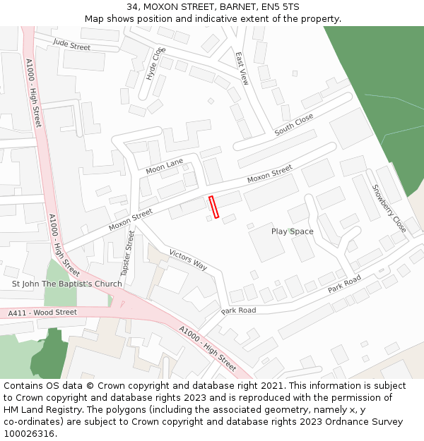 34, MOXON STREET, BARNET, EN5 5TS: Location map and indicative extent of plot