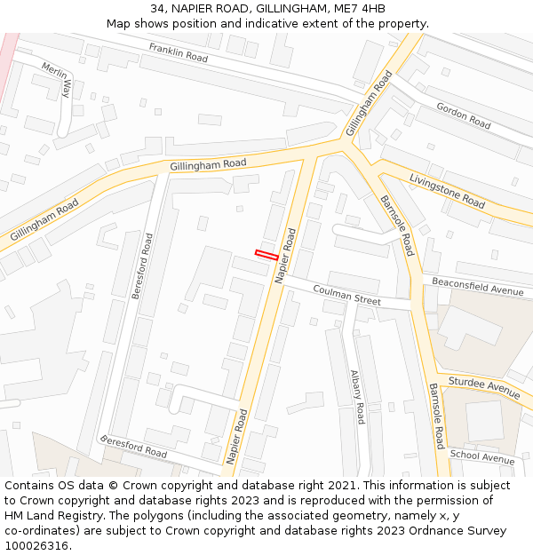 34, NAPIER ROAD, GILLINGHAM, ME7 4HB: Location map and indicative extent of plot