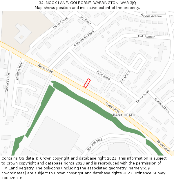 34, NOOK LANE, GOLBORNE, WARRINGTON, WA3 3JQ: Location map and indicative extent of plot