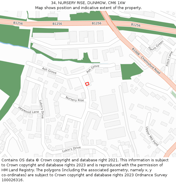 34, NURSERY RISE, DUNMOW, CM6 1XW: Location map and indicative extent of plot
