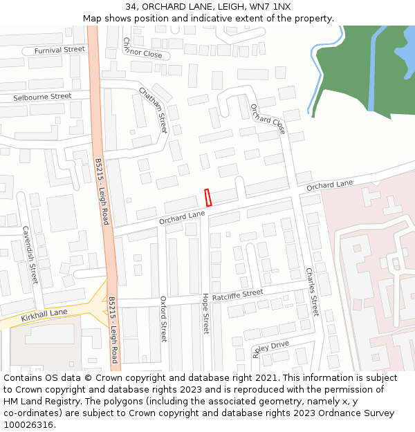 34, ORCHARD LANE, LEIGH, WN7 1NX: Location map and indicative extent of plot