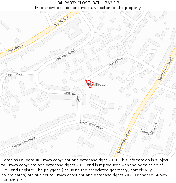 34, PARRY CLOSE, BATH, BA2 1JR: Location map and indicative extent of plot