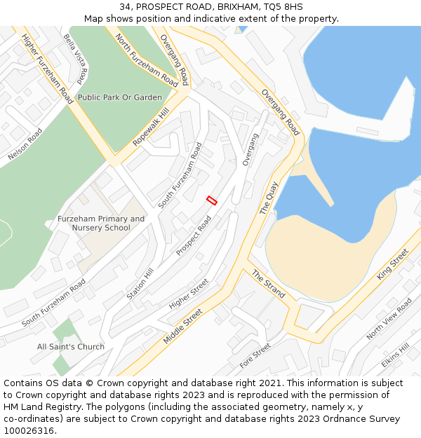 34, PROSPECT ROAD, BRIXHAM, TQ5 8HS: Location map and indicative extent of plot
