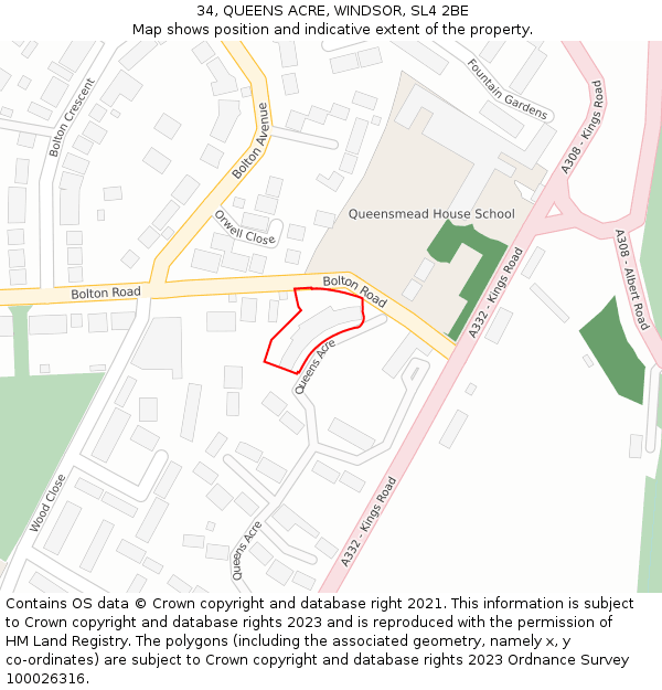 34, QUEENS ACRE, WINDSOR, SL4 2BE: Location map and indicative extent of plot