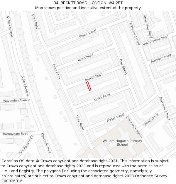 34, RECKITT ROAD, LONDON, W4 2BT: Location map and indicative extent of plot