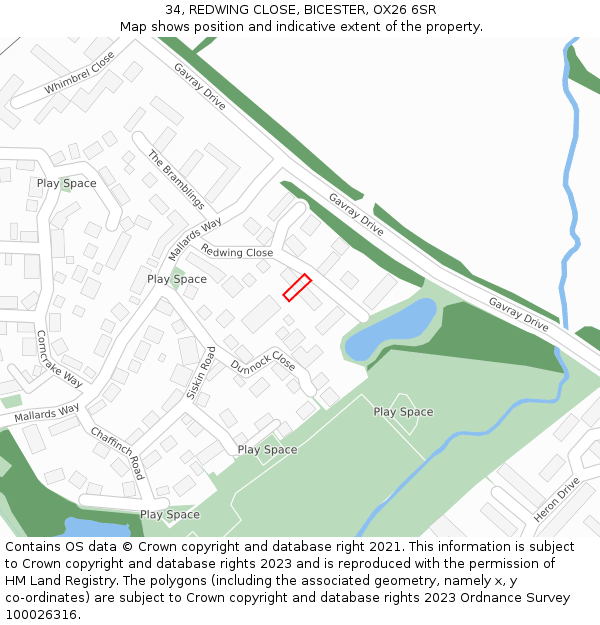 34, REDWING CLOSE, BICESTER, OX26 6SR: Location map and indicative extent of plot