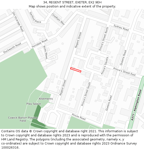 34, REGENT STREET, EXETER, EX2 9EH: Location map and indicative extent of plot
