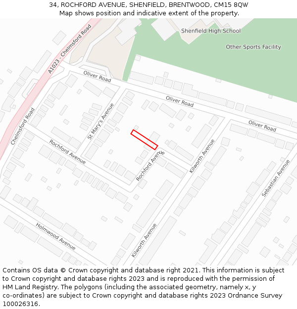 34, ROCHFORD AVENUE, SHENFIELD, BRENTWOOD, CM15 8QW: Location map and indicative extent of plot