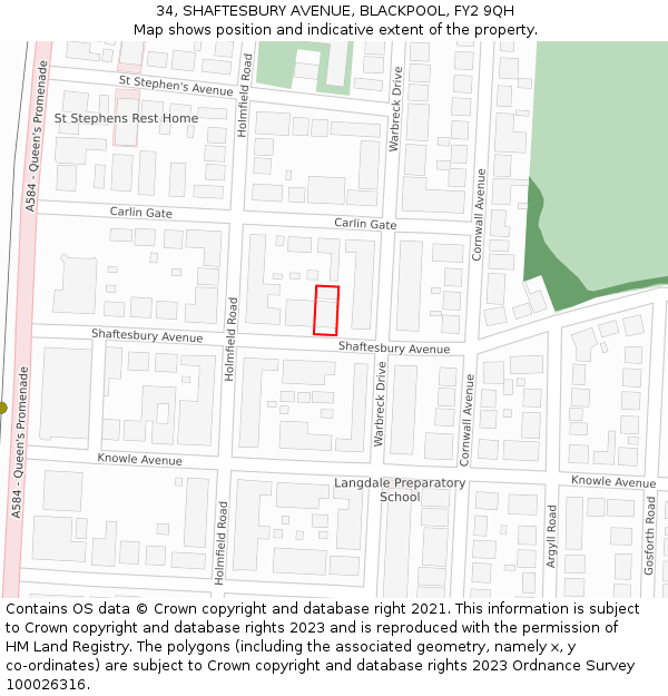 34, SHAFTESBURY AVENUE, BLACKPOOL, FY2 9QH: Location map and indicative extent of plot