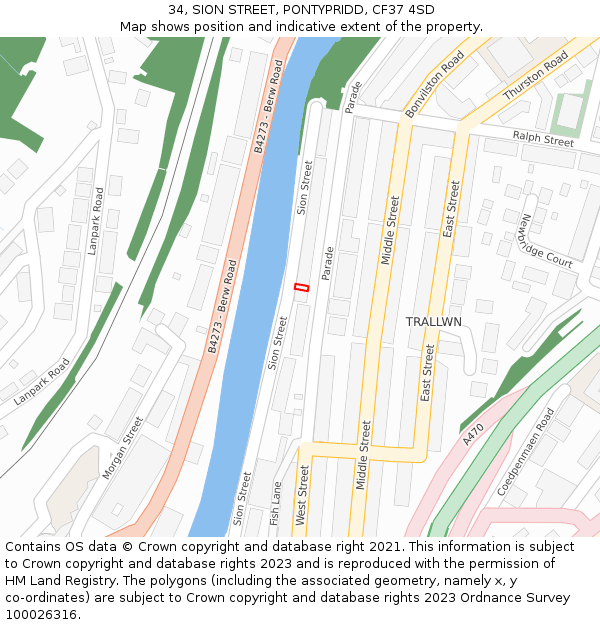 34, SION STREET, PONTYPRIDD, CF37 4SD: Location map and indicative extent of plot