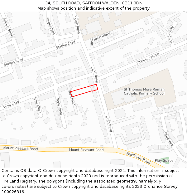 34, SOUTH ROAD, SAFFRON WALDEN, CB11 3DN: Location map and indicative extent of plot