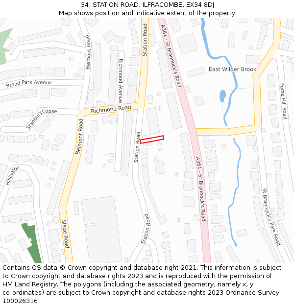 34, STATION ROAD, ILFRACOMBE, EX34 8DJ: Location map and indicative extent of plot