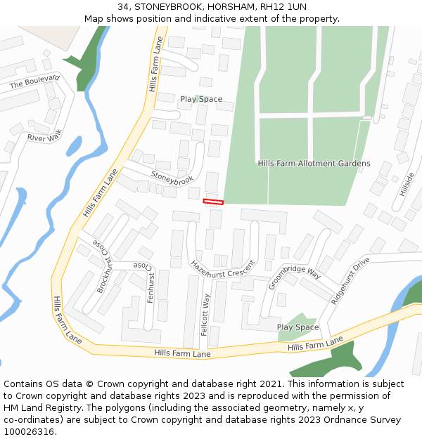 34, STONEYBROOK, HORSHAM, RH12 1UN: Location map and indicative extent of plot