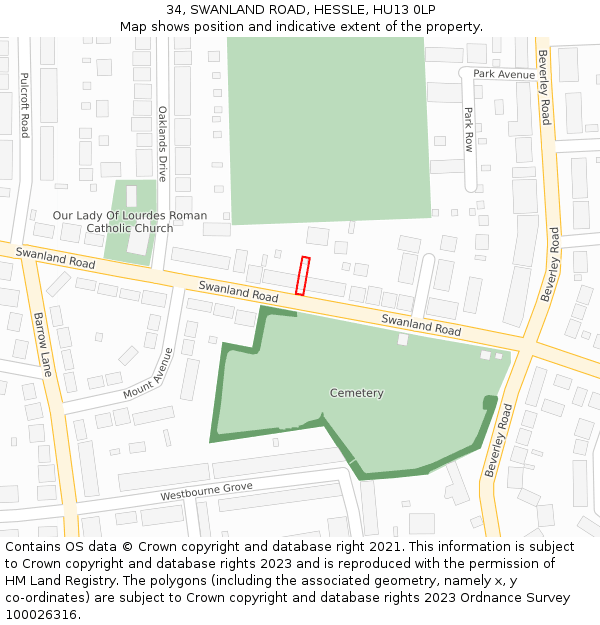 34, SWANLAND ROAD, HESSLE, HU13 0LP: Location map and indicative extent of plot
