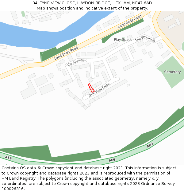 34, TYNE VIEW CLOSE, HAYDON BRIDGE, HEXHAM, NE47 6AD: Location map and indicative extent of plot