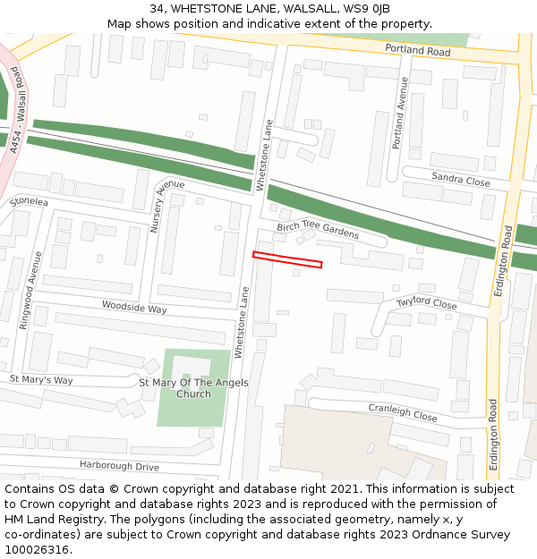 34, WHETSTONE LANE, WALSALL, WS9 0JB: Location map and indicative extent of plot